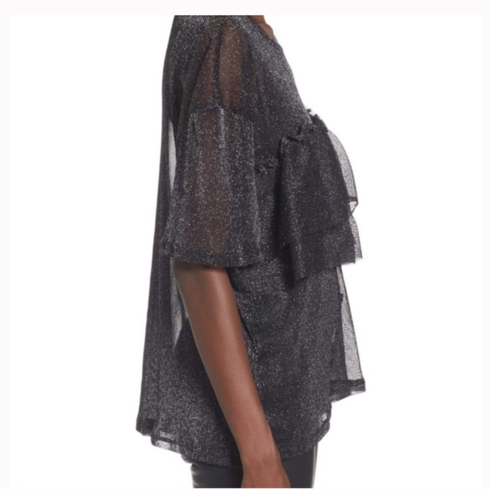 Black Ruffled Sheer Top - Picture 3 of 13
